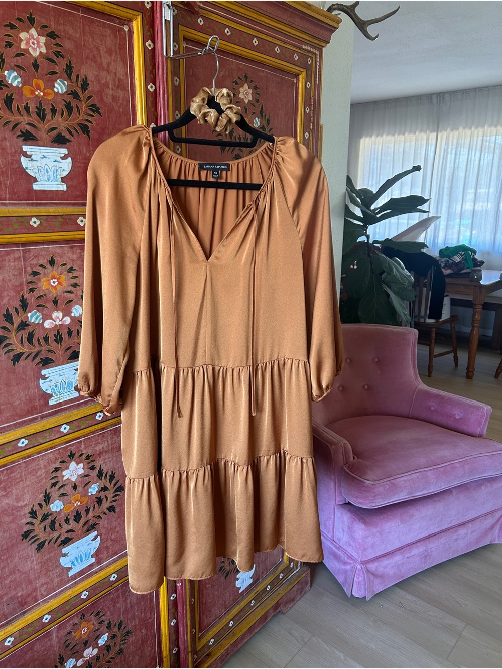 Banana Republic Satin Tiered Mini Dress in Copper - Picture 3 of 5